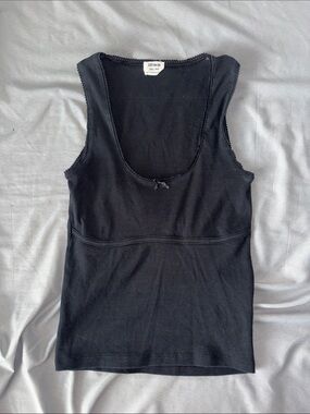 Cotton On Black Ribbed Scoop Tank with Bow Detail